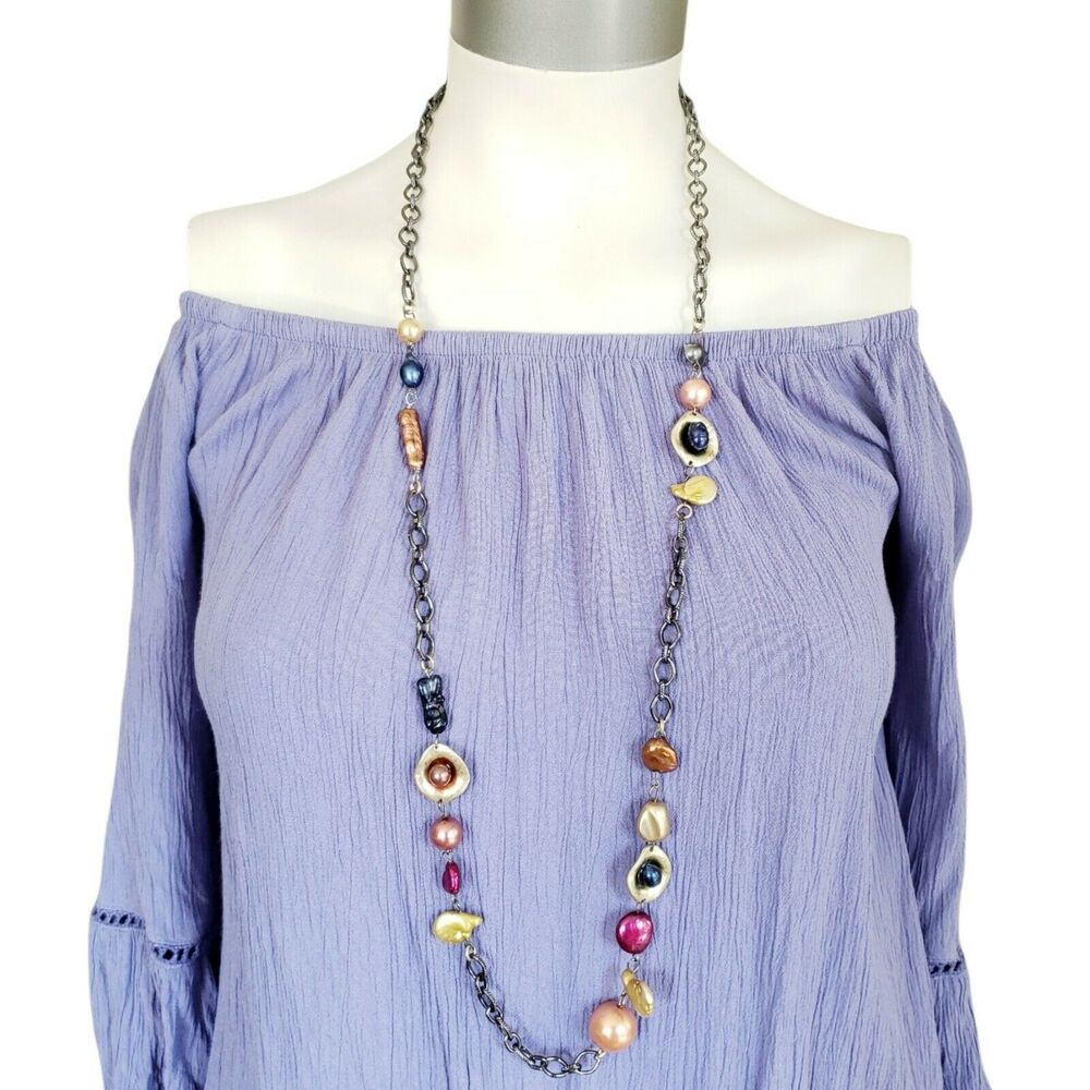 TRESKA Venus Collection beaded baubles pearls strand chain link necklace NEW